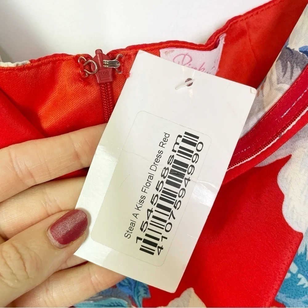New Pink Lily Steal a Kiss Floral Strapless Mini Dress in Red Women’s Size Small
